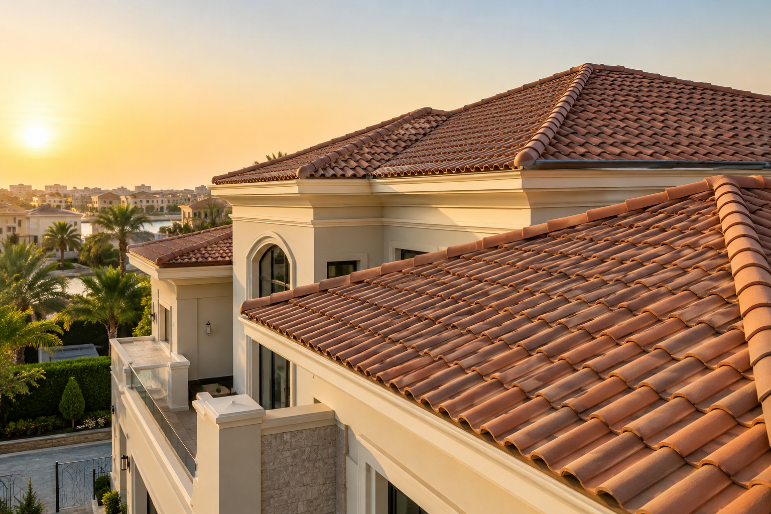 Professional clay roof tiling service in Dubai villa